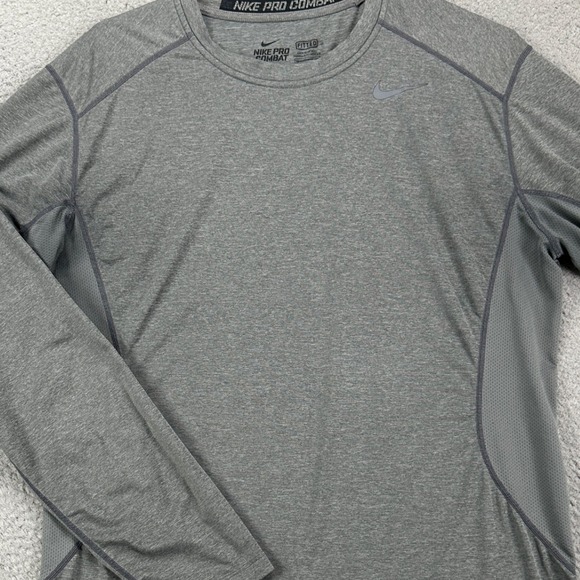 Nike Pro Combat Dri-Fit Men Athletic Shirt Large Gray Performance Fitted Stretch